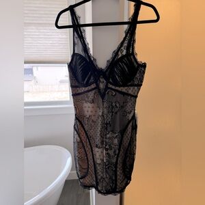 Bebe black and nude lace bustier mini dress